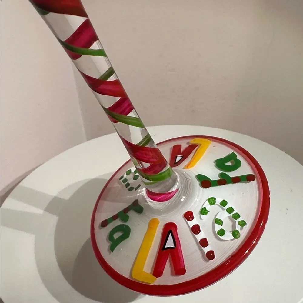 Wine Glass Festive Christmas Tree Hand Painted